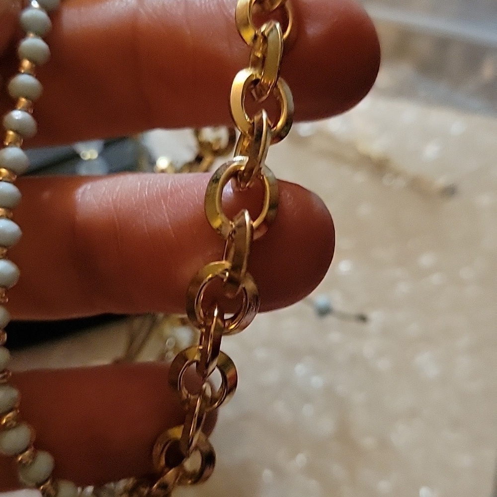 Massini Gold Chsin Blues Beaded Adjustable Bracelet - Picture 5 of 7